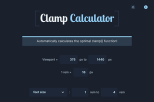 Clamp calculator by Vitto Retrivi CSS tool